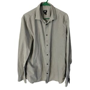 HM Mens Easy Iron Long Sleeve Button Down Shirt Gray Size L
